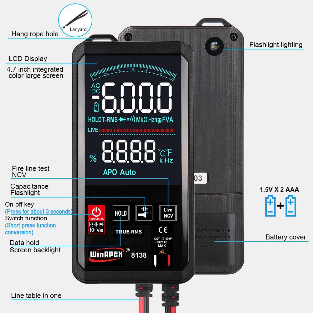 Mustool Mt111 Touch Screen Digital Multimeter 6000 Counts Digital Profesional Multimeter Tester Ac Dc Voltmeter Analogue Tester