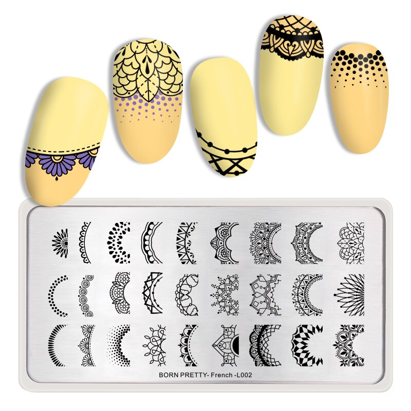 Født smuk nail art stempel skabelon blomst blonder geometri billeder stål nail art stencil blomstertema manicuring: Bp-f -l002