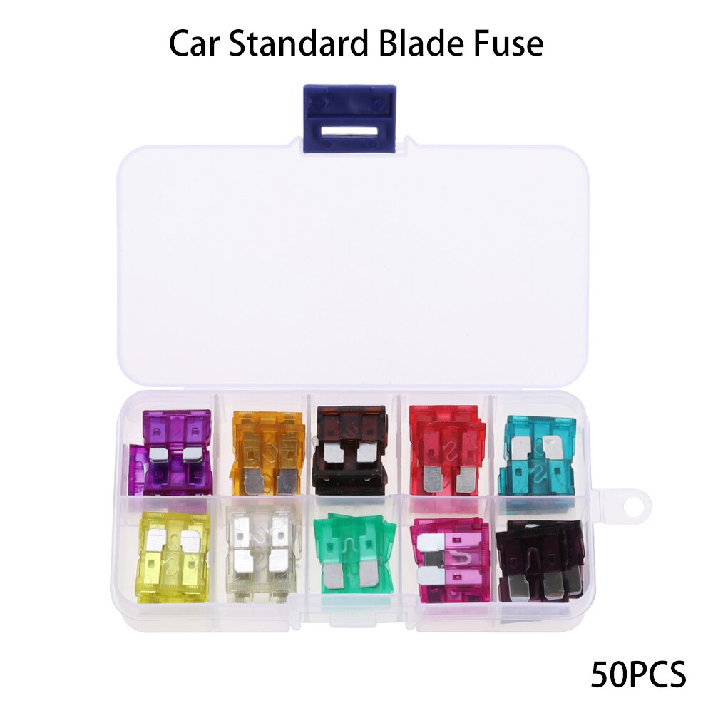 50 stuks Diverse Auto Standaard Blade Zekering Medium Blade Automotive Vervanging Zekeringen Kit