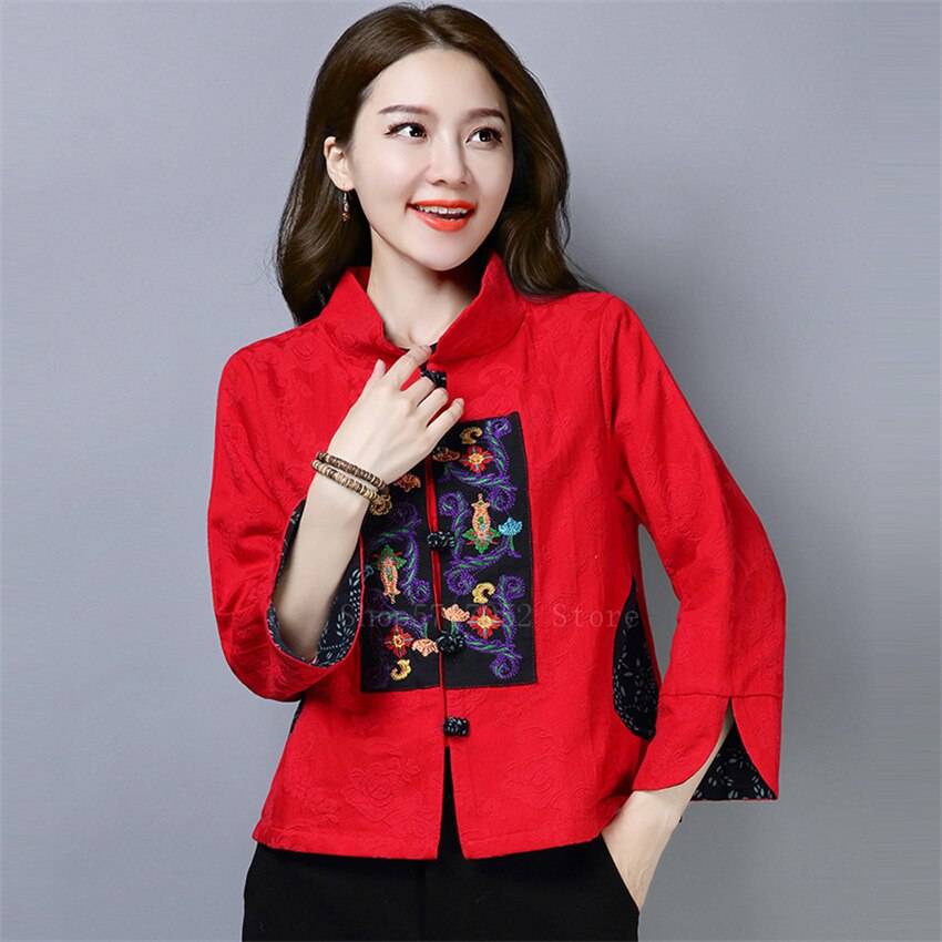 Traje Oriental Wu Tang estilo chino superior ropa étnicos tradicionales mujeres niñas Retro bordado Chaqueta corta Camisa Negra: Color1 / XL