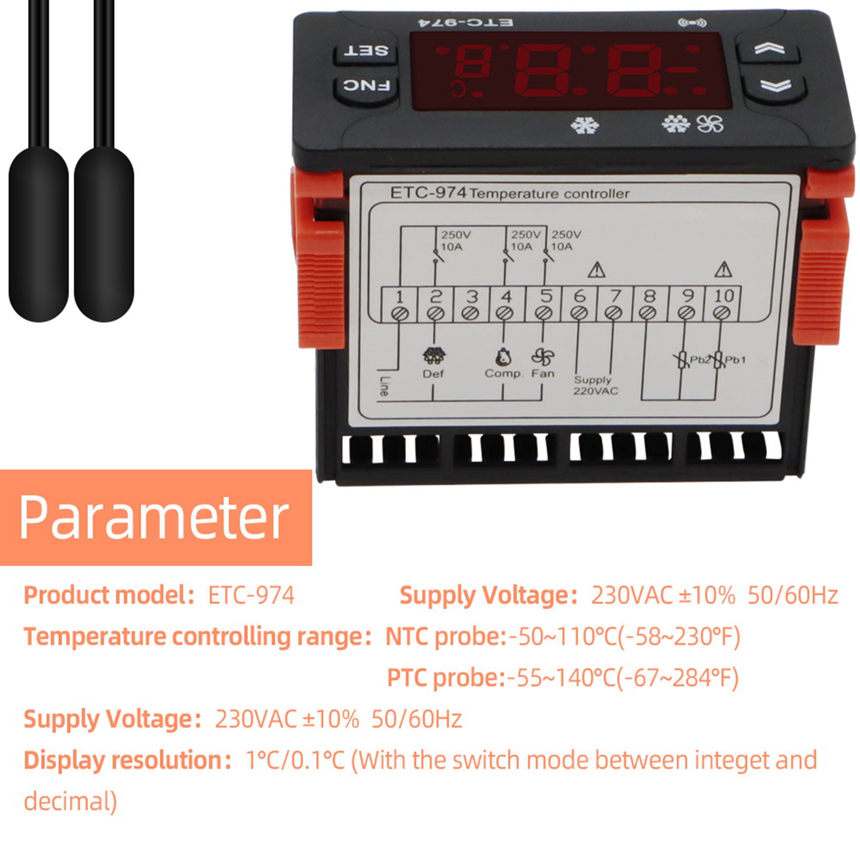 Shopping ETC-974 Digital Temperature Controller Microcomputer Thermostats Thermostat Refrigeration Alarm 220V NTC Sensor