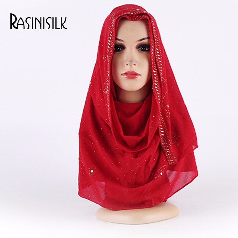 en promo | Promo! Foulard musulman en mousseline de soie pour femmes | Écharpe supérieure avec des strass et des diamants scintillants, écharpe longue et châle, foulard de style islamique malaisien: 5 red