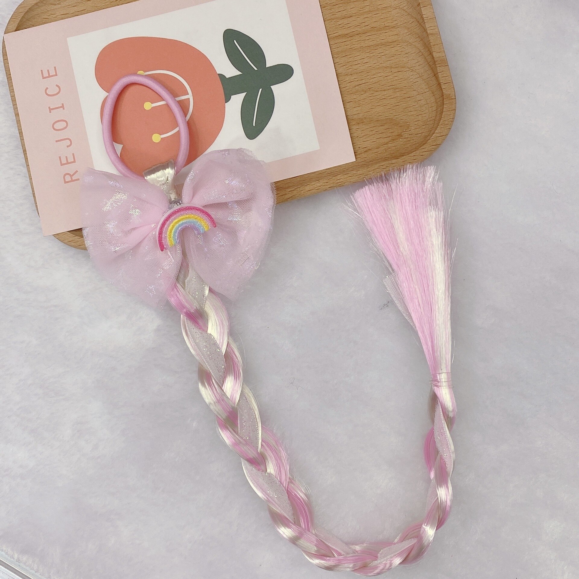 Diadema trenzada de mariposa con lazo de dibujos animados para niña, soporte para cola de caballo, bandas de goma, accesorios para bebé, peluca: 15