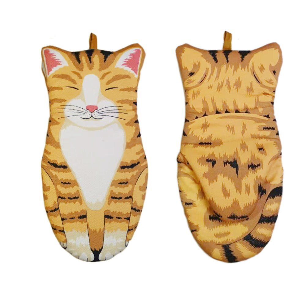 3D Cartoon Cat Paws Oven Mitts Long Cotton Baking Insulation Gloves Microwave Heat Resistant Non-slip Kitchen Gloves