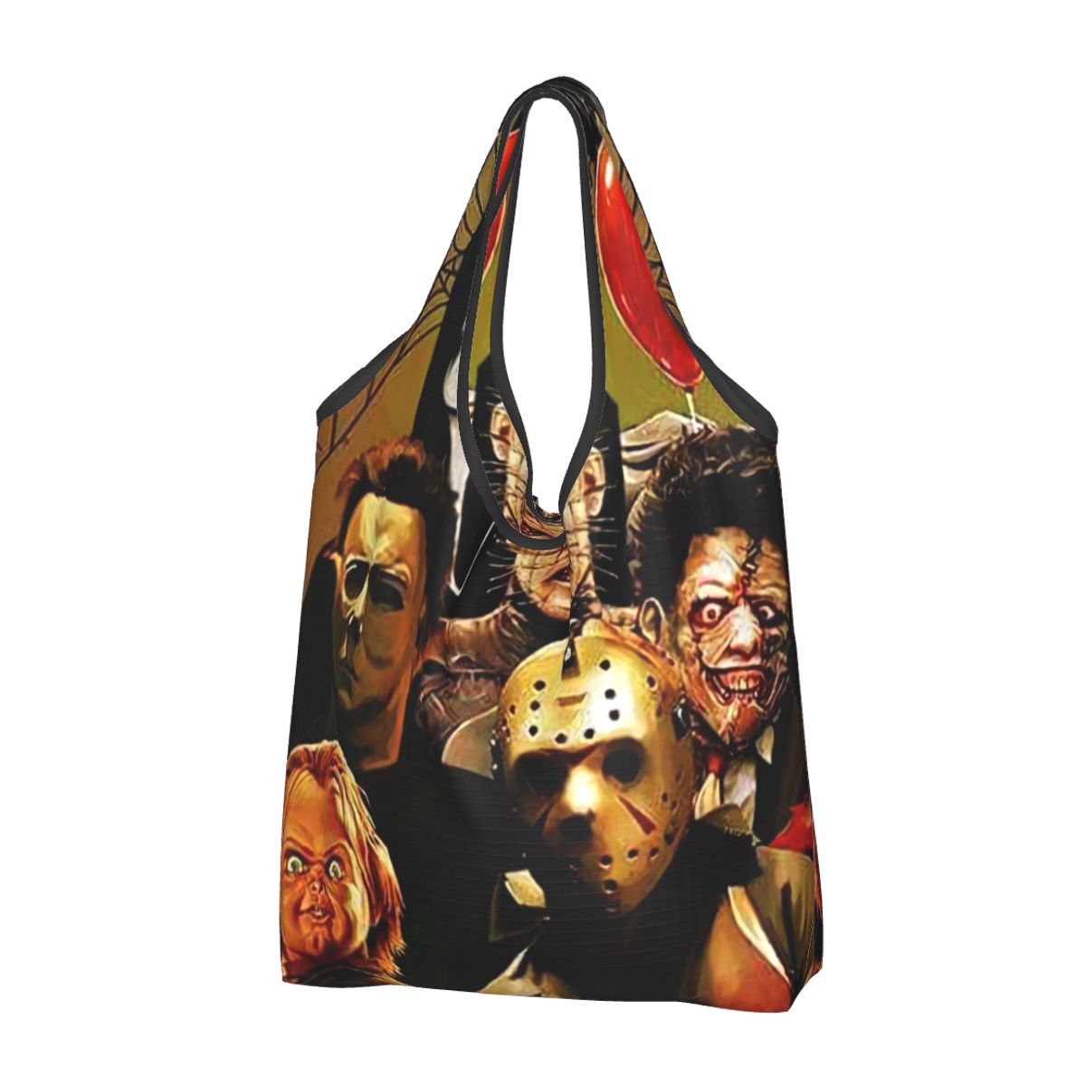 Custom Reusable Halloween Horror Movie Character Shopping Bag Women Tote Bag Portable Groceries Shopper Bags: Brown
