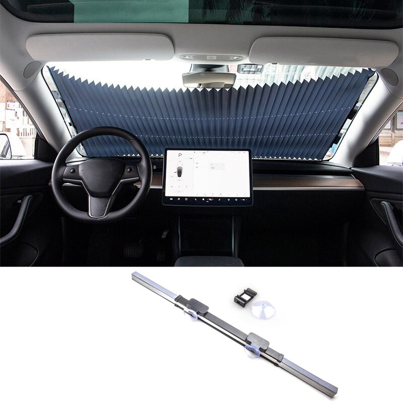 Auto voorruit zonnescherm voor tesla model 3,  intrekbaar zonnescherm, zonnescherm om uw voertuig koel te houden