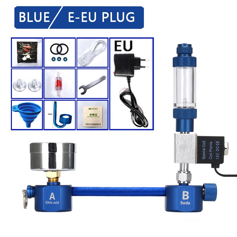 Aquarium DIY CO2 generator,withsolenoid valve Bubble Counter Diffuser Reaction System kit for Aquatic plant Growth CO2 Equipmenr: Blue-E-EU plug