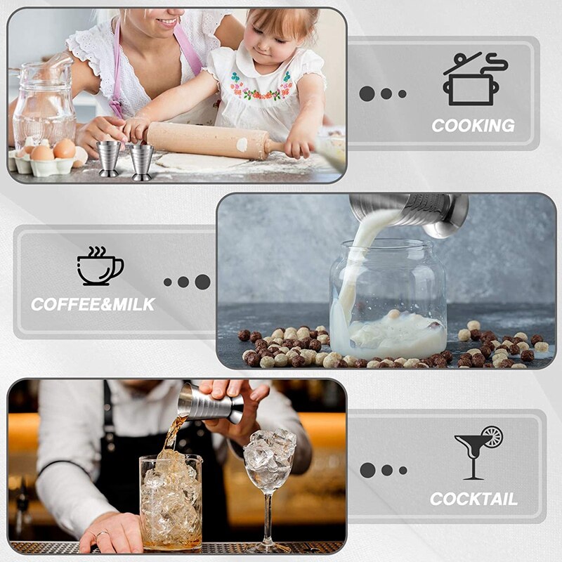 Jigging à Cocktail en acier inoxydable, 4 pièces, tasses doseuses pour Cocktail, 2.5 Oz,75 Ml,5 cuillères à soupe, pour barmen boulangers