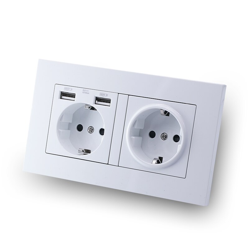 EU Standard Power Socket with USB, Double Outlet, AC 110~250V 16A, 146mm*86mm Wall Electrical Plug Power Socket