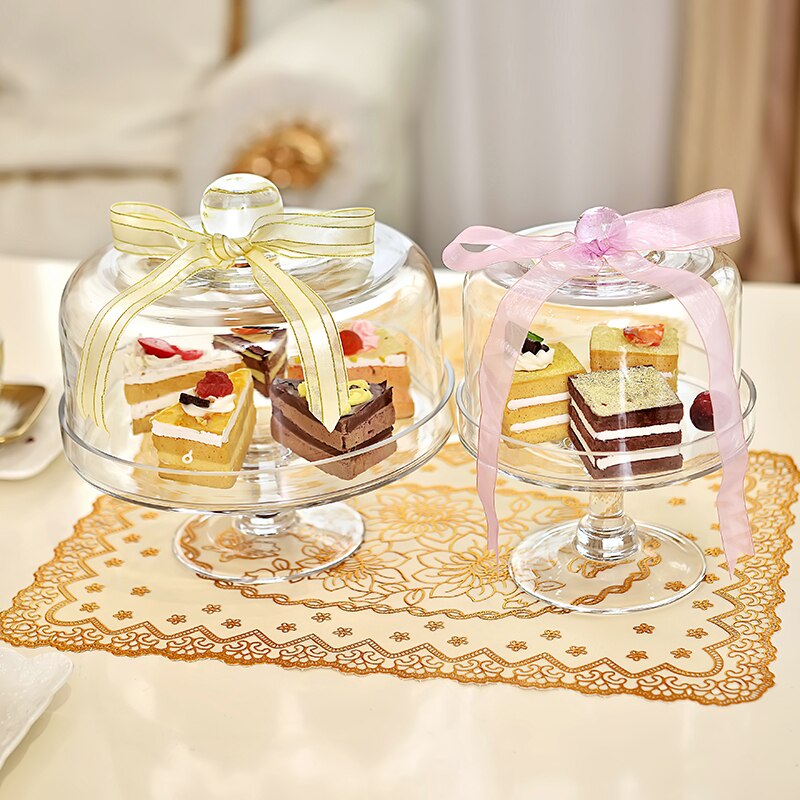 Bandeja de cristal transparente minimalista para pastel de estilo europeo, bandeja alta para fruta, Bandeja de postres de decoración de cumpleaños para boda LB81304