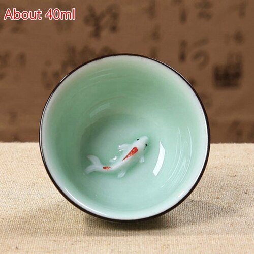 Celadon Chinese Kung Fu Thee Set Lotus Pu'er Thee Cups handgeschilderde Keramische Reliëf Draak Pioen Karper goudvis Thee Kopjes