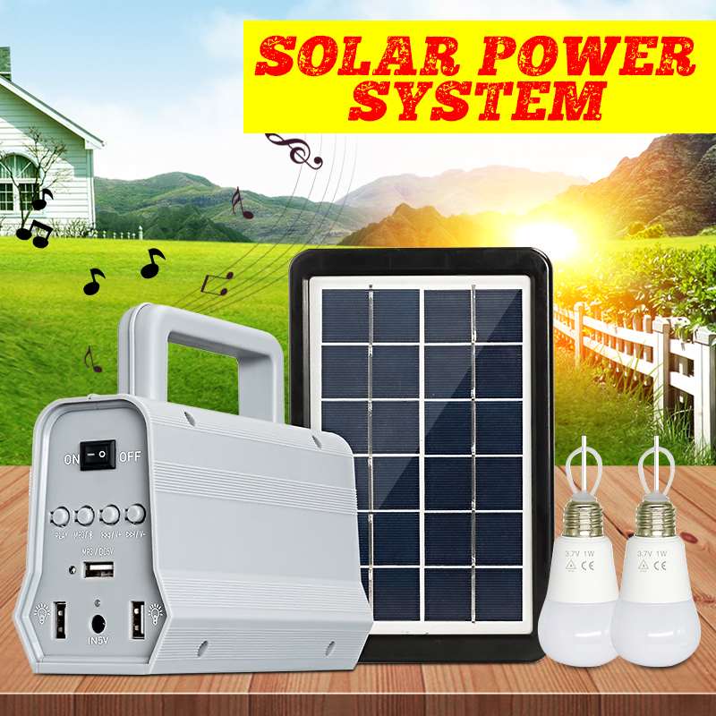 Outdoor Solar Panel Generator bluetooth MP3 Radio Home Power System Kit With 2 LED Bulb Solar Storage Generator Power System Kit