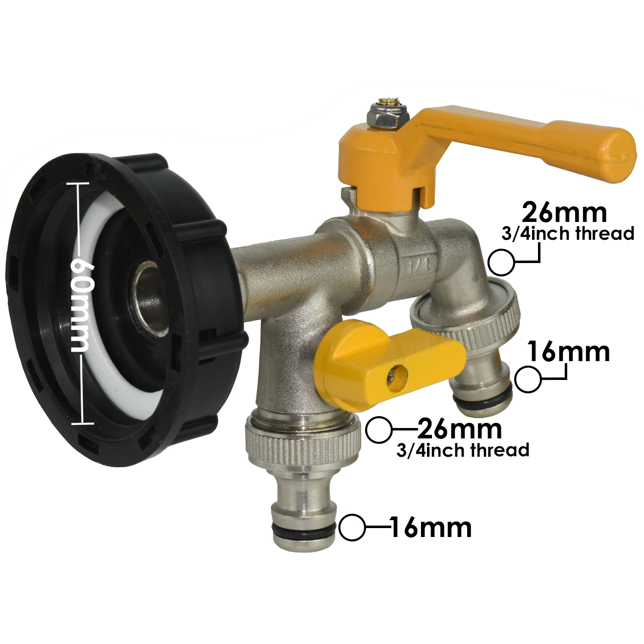S60 Coarse Thread IBC Tank Tap Connecter Replacement 16mm 1/2'' 3/4'' Water Coupling Adapter Garden Home Valve Fitting Faucet
