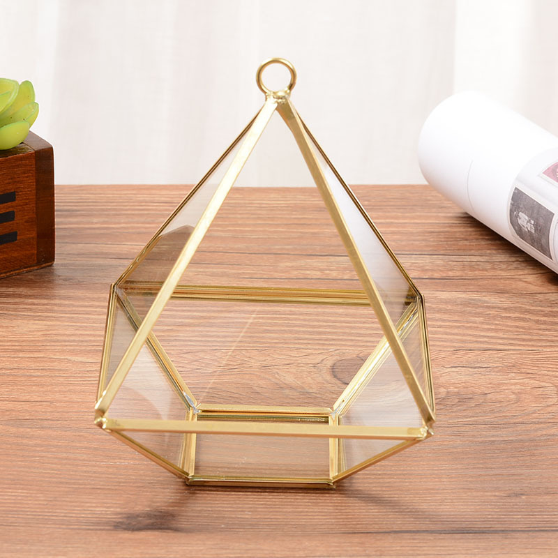diamond shape storage box Phnom Penh geometric glass flower room cosmetics jewelry box glass + brass crafts ornaments
