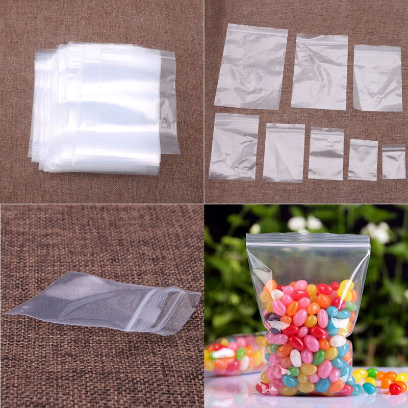 100X Clear Grip Self Press Seal Resealable Zip Lock Plastic Jewelry Bags 8 Sizes W0YF