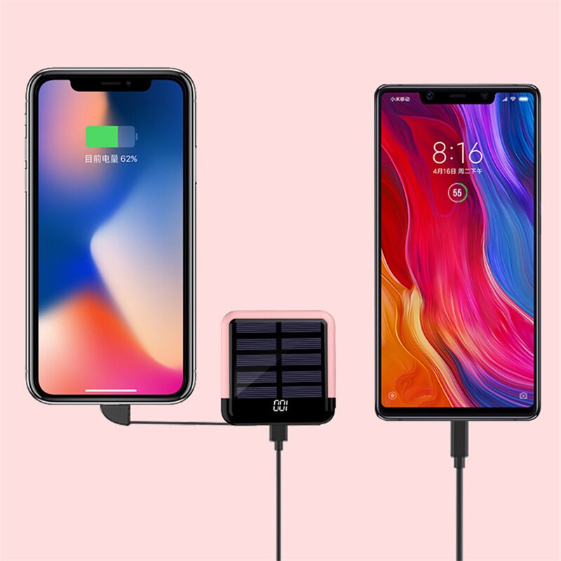 Bærbar solenergi bank digital skærm batteri opladningspakke solenergi bank 10000 mah mini power bank usb type-c telefon kabel