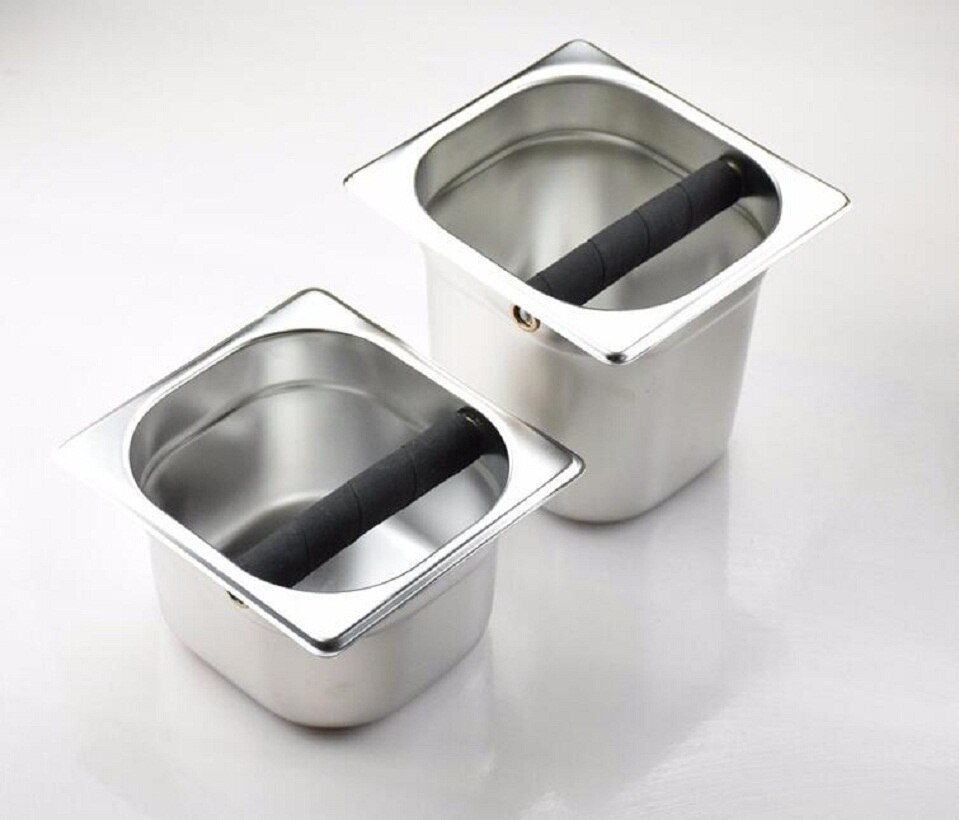 Wooden Knock Box Stainless Steel Coffee Beans Barrel A/B