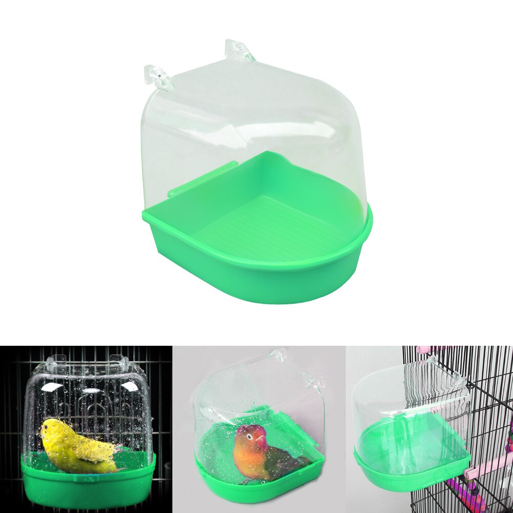 1pc plast fugl vandbad boks badekar papegøje til undulat lovebird fugl kæledyr bur hængende skål parakit fuglbad: Grøn