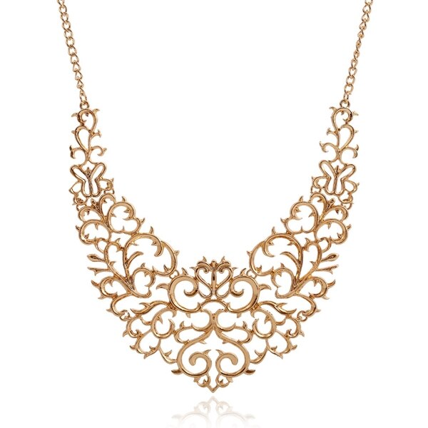 Metallic Holle Gesneden Ketting Mode Vrouwen Bib Choker Verklaring Vintage Hangers Maxi Ketting Collier Femme: Gold