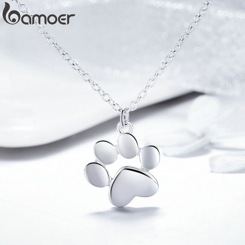 Bamoer Silber Farbe Hund Katze Pfote Fußabdruck Anhänger Halskette für Frauen Schmuck Zubehör YIN094