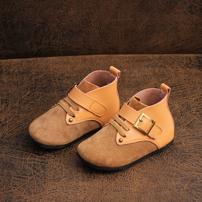 Kinderen schoenen herfst jongens en meisjes korte laarzen barefoot echt leer zachte bodem laarzen kinderen Martin laarzen