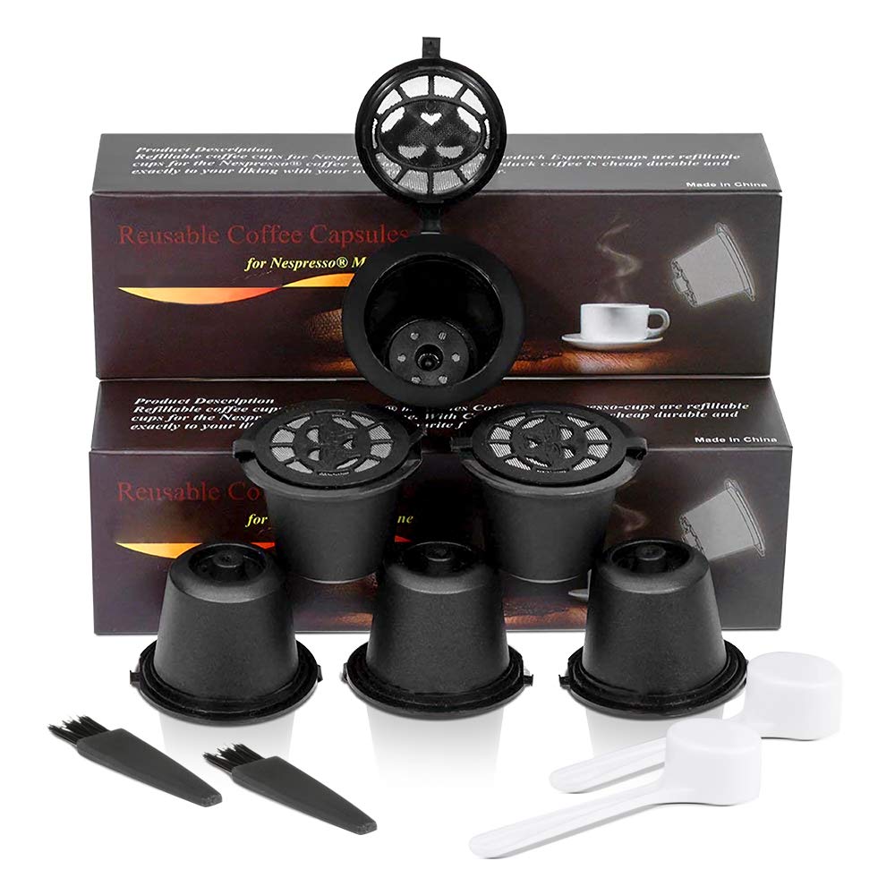 Reusable Refillable Coffee Capsule Plastic Coffee Filters Pod For Nespresso Refill Coffee Capsule Filters With Spoon Brush