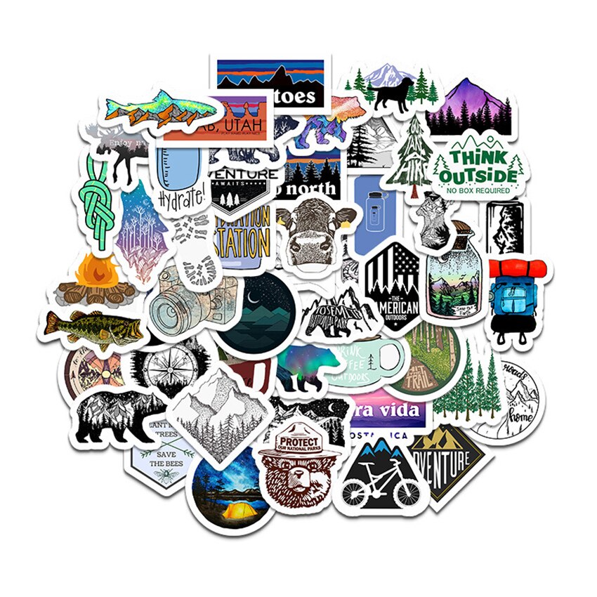 Outdoor Nature Camping Adventure Stickers 50 Sheets for Laptop Water Bottle Luggage Bicycle Skateboard Decals for Kids Teens