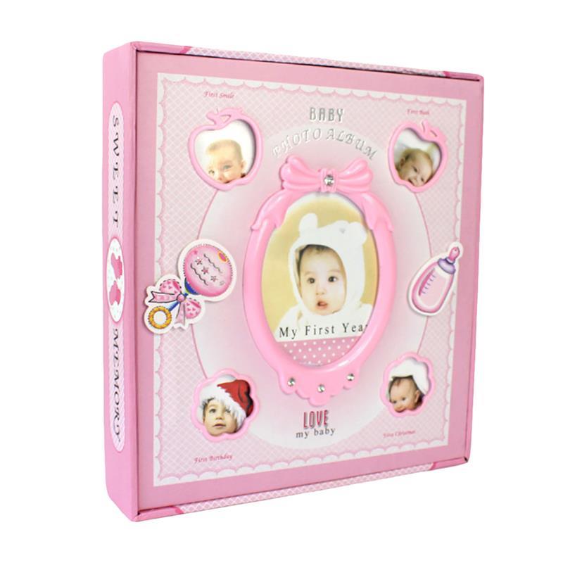 6 "baby fotoalbum tegneserie søde 120 ark fotodagbog souvenir journal til baby: Lyserød