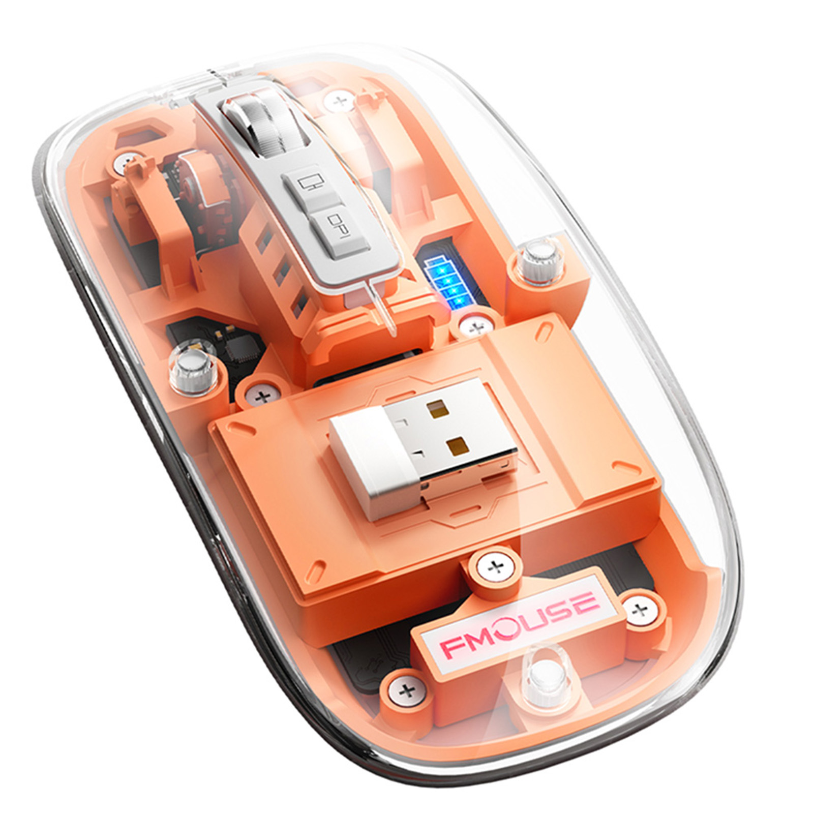 Souris sans fil Bluetooth aste, rétroéclairage RVB, souris de jeu, photoélectrique, transparente, muet, PC Gamer, 3 modes, 2400Dpi: Orange