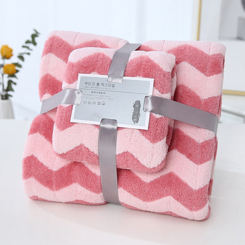 Coral Fleece Cation Face Towel + Bath Towel Set Thick Absorbent Bathroom Towels For Swimming Travel Sports Towel Set: Pink2