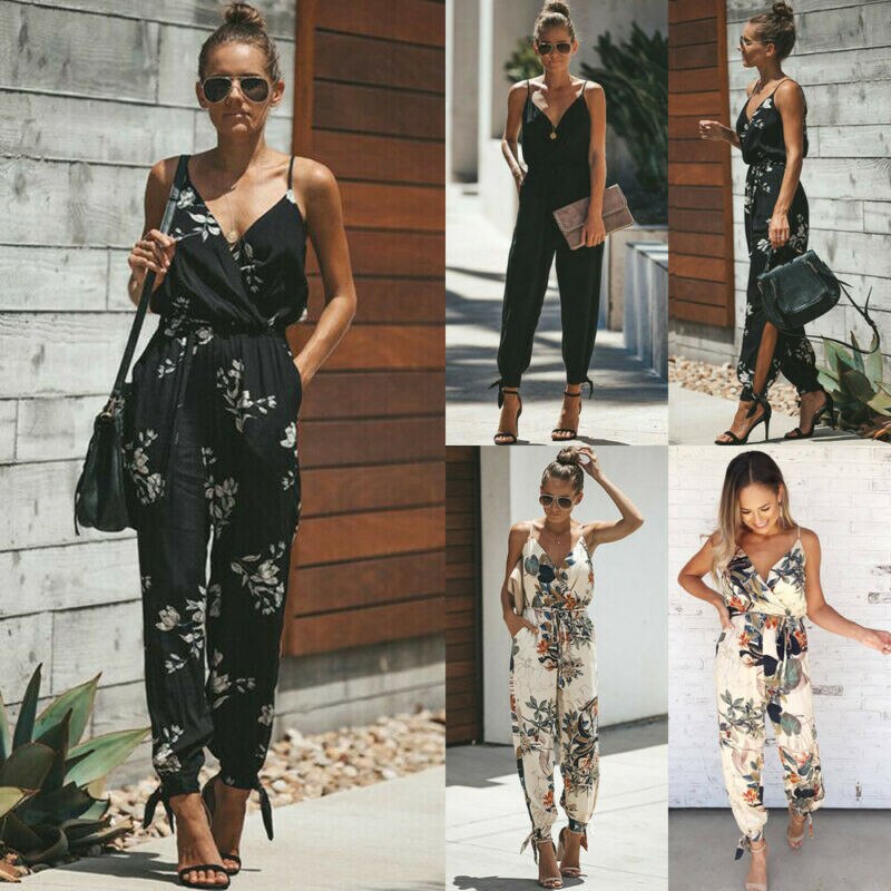 Dames jumpsuits zomer casual effen mouwloos v-hals slank plus size linnen veter lange jumpsuit