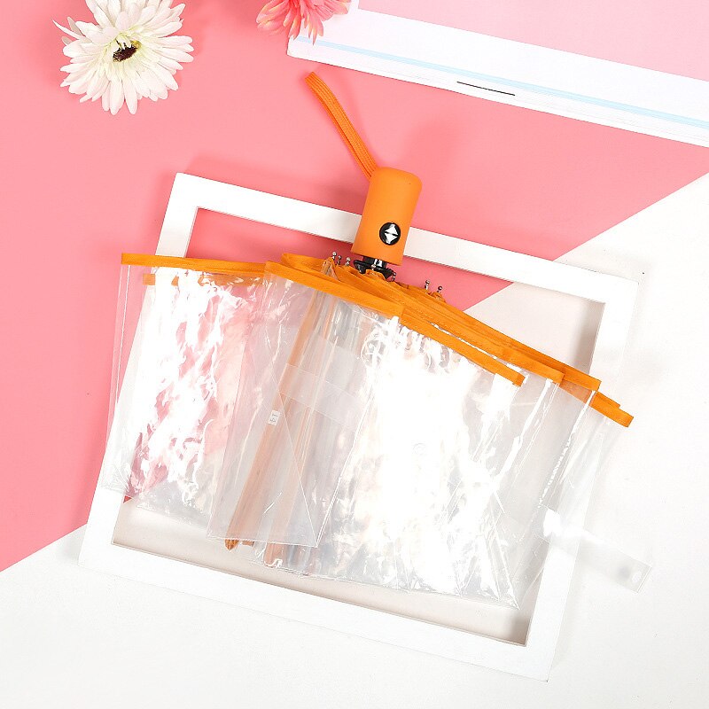 Creativo Ombrello Trasparente Ombrello Automatico Tre Donne Pieghevoli Ombrelli Compatto Pieghevole Antivento Stile Chiaro ombrello
