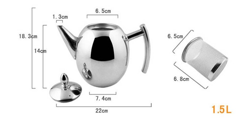 Rvs Waterkoker Hotel Thee Pot Dikker Met Filter Hotel Koffie Pot Restaurant Inductiekookplaat Thee Ketel: 1.5L