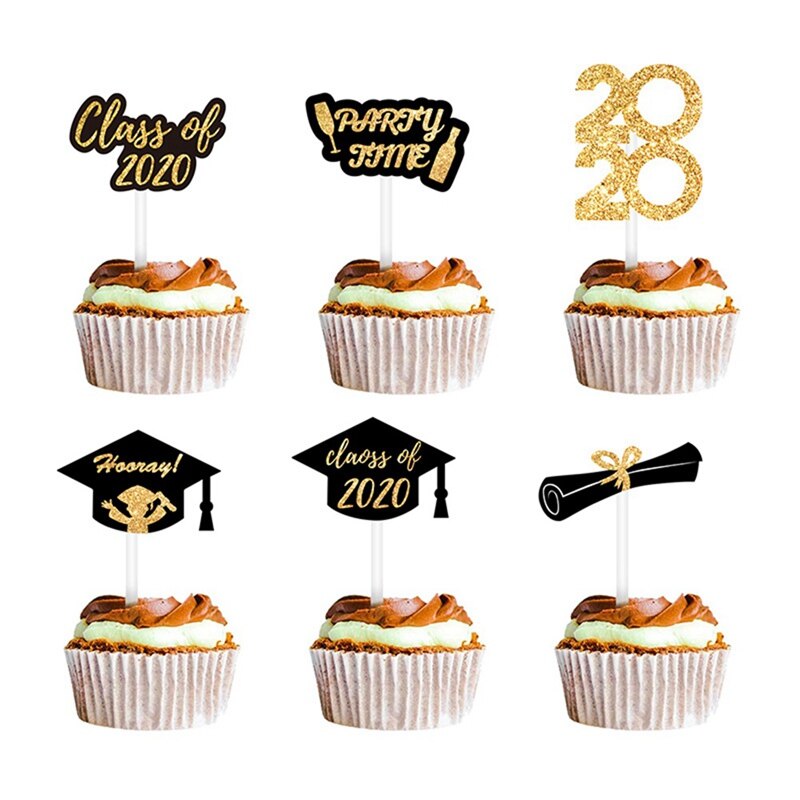 Class Of Graduation Paper Cake Topper Gold Congrats Grad Cake Toppers Flag For Students Graduation Party Cake Decorations: Default Title