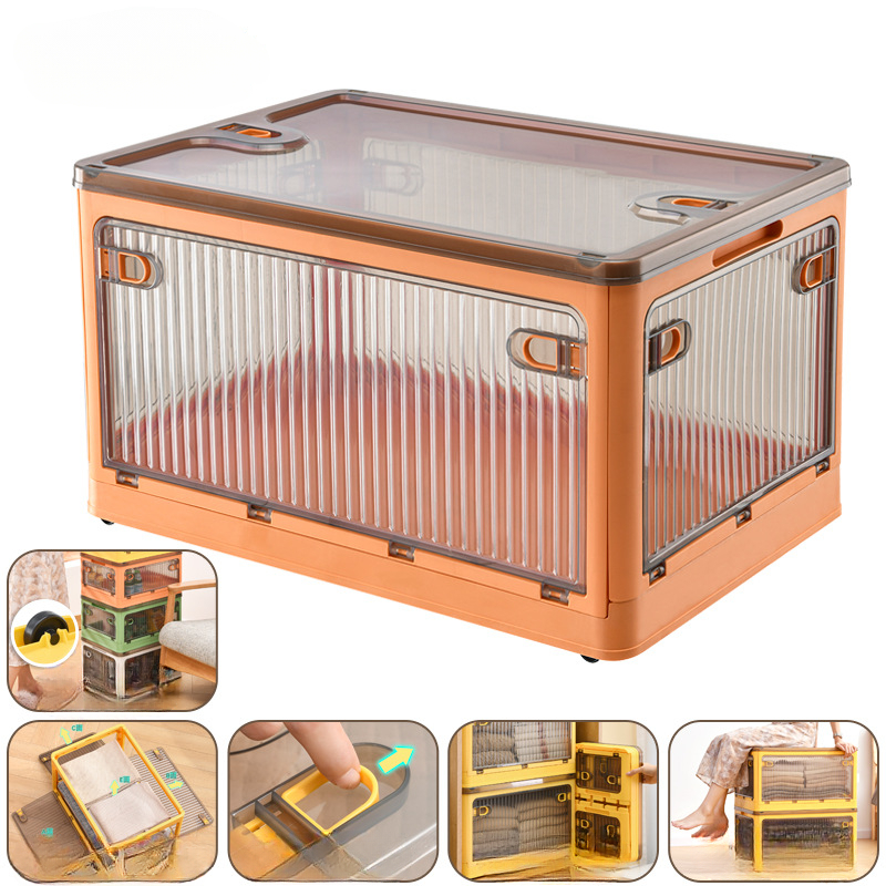 Caja de almacenamiento plegable, maletero de armario de gran capacidad con ruedas, contenedores de juguetes para aperitivos, organizador de almacenamiento de artículos diversos para el hogar apilable: Transparente