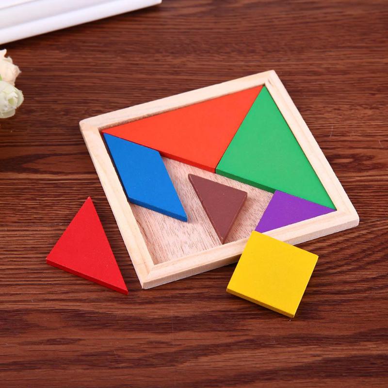 Træ tangram puslespil farverigt firkantet iq spil hjernevrider intelligent pædagogisk læringslegetøj til børn 7 stk.