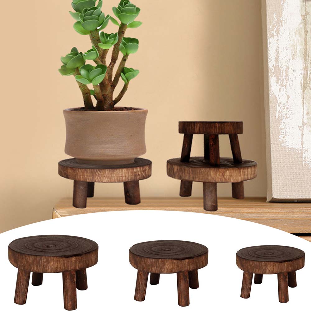 1 PCS Durable Plant Stand Shelf Wooden Stool Succulent Pot Holder For Living Room