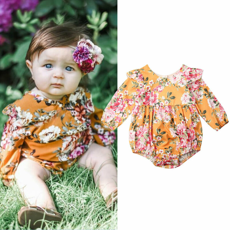 Peuter Baby Meisjes Lange Mouw Bloem Bodysuit Herfst Zoete Bloemen Jumpsuit Katoenen Kleding Katoen Playsuit