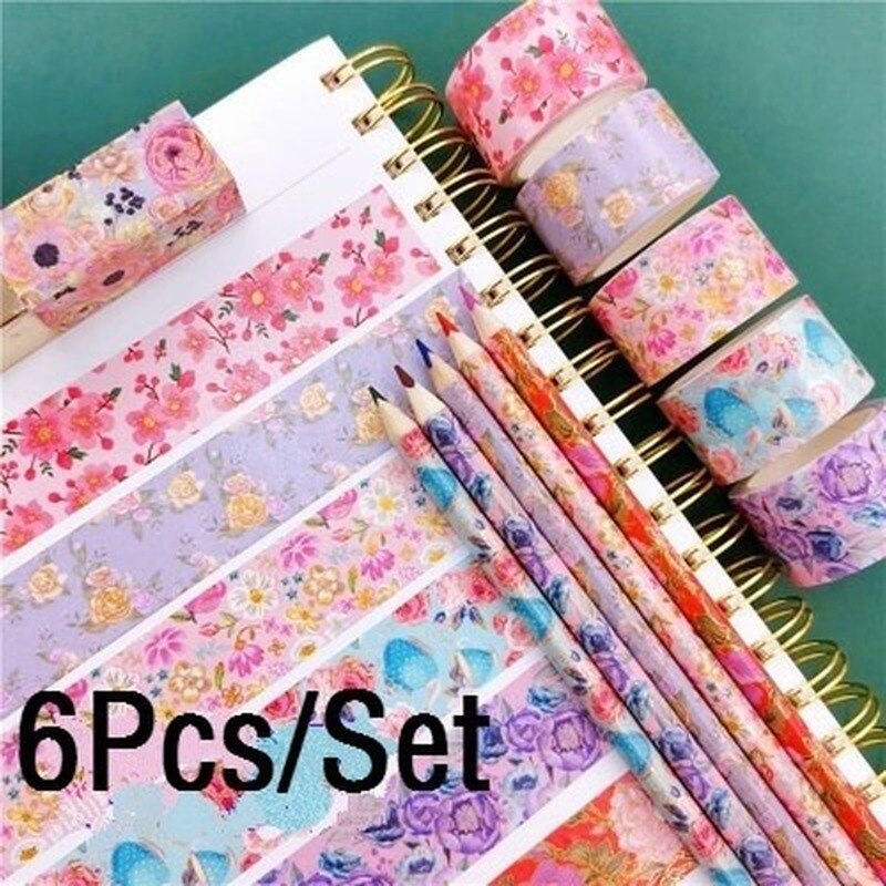 6 stuks washi tape set diy decoratie scrapbooking planner papier afplaktape label sticker briefpapier
