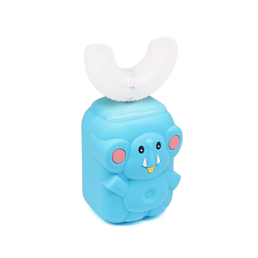 Elektrische Kinderen Brushtooth U/C Siliconen Zachte Borstel Hoofd High-Efficiency 360 Graden Schoonmaken Kinderen Tanden: Blue-Elephant