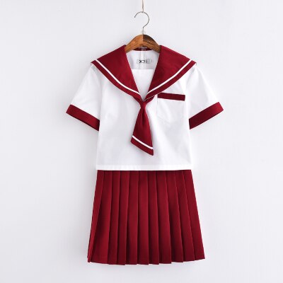 Giapponese JK Uniformi Scolastiche Per Le Donne navy blu rosso top Marinaio stile Navy Vestito di Pannello Esterno Studente di Classe Delle Ragazze Set Femminile cosplay: Rosso / XL