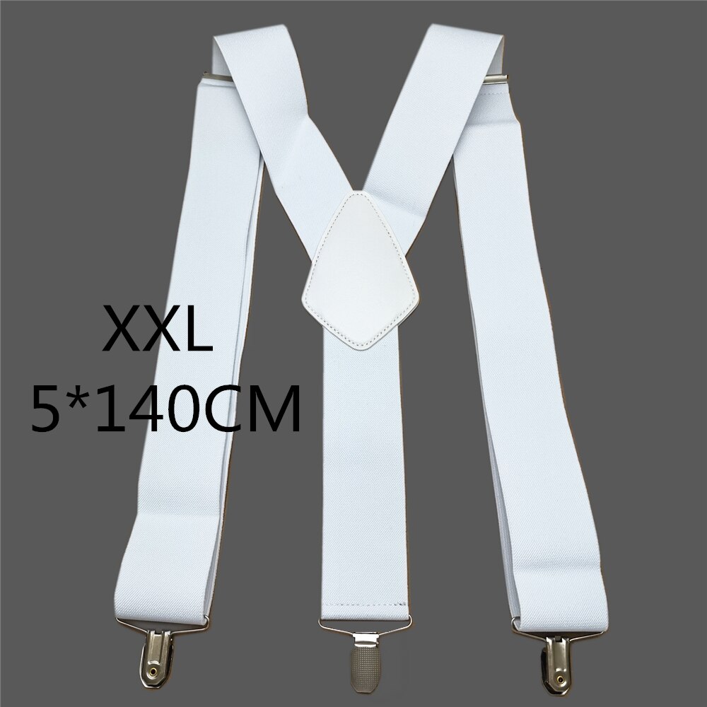 Bretelles en cuir élastique pour hommes, clips de protection, croisé dans le dos, pantalon de travail, grande taille, 50mm de largeur: White-140cm
