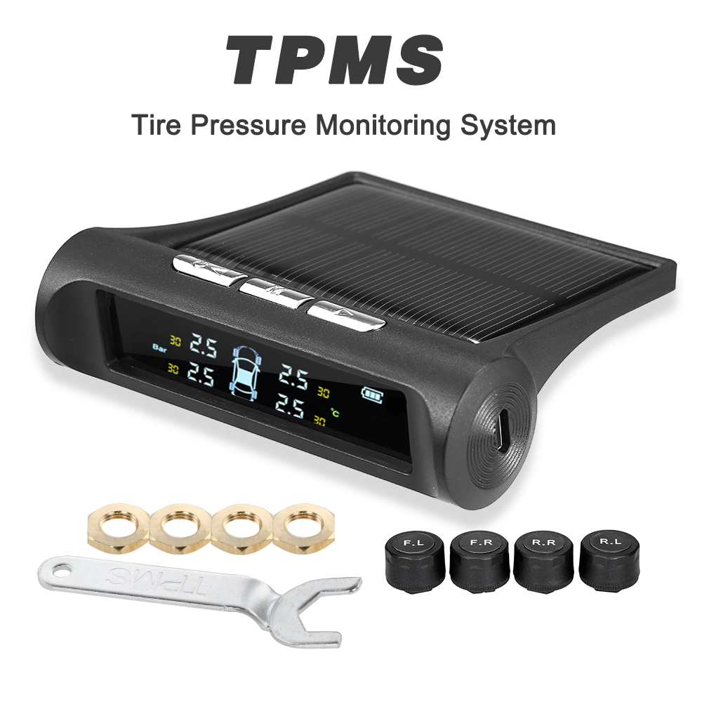 TPMS Tire Pressure Monitoring System Universal Wireless with 4 External Sensor Real-time Display 4 Tires' Pressure & Temperature