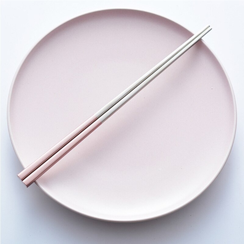 Korea 18/10 Stainless Steel Korean Pink Chopsticks Spoon Set Dessert Spoons Long Handle Chinese Chop Sticks Sets Dinnerware