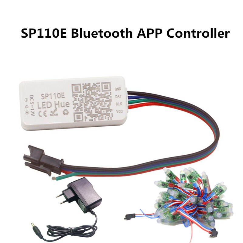 Dc 12v ws2811 fullfarge  ip68 vanntett rgb piksel ledet modul + bluetooth / wifi / musikk fjernkontroll appkontroller  + 12v 1a adapter: Sp110e bluetooth