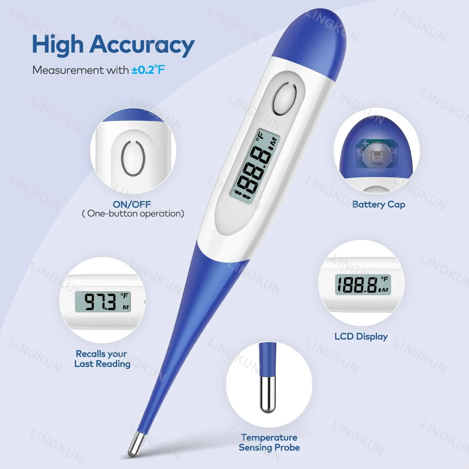 Thermometer voor volwassenen, digitale orale thermometer met zachte kop voor koorts, basale thermometer met 15 seconden snelle aflezing