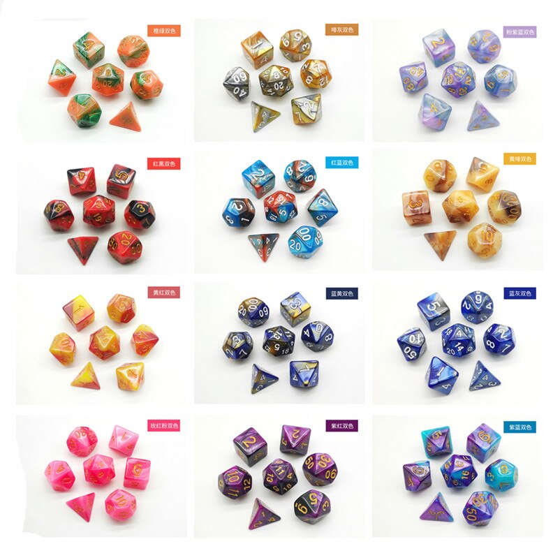 Multi-mix farve 7 stk terning sæt trgp spil polyhedron  d4-d20 multi-facetteret terningtårn akryl dados rpg multi-faced dnd terninger