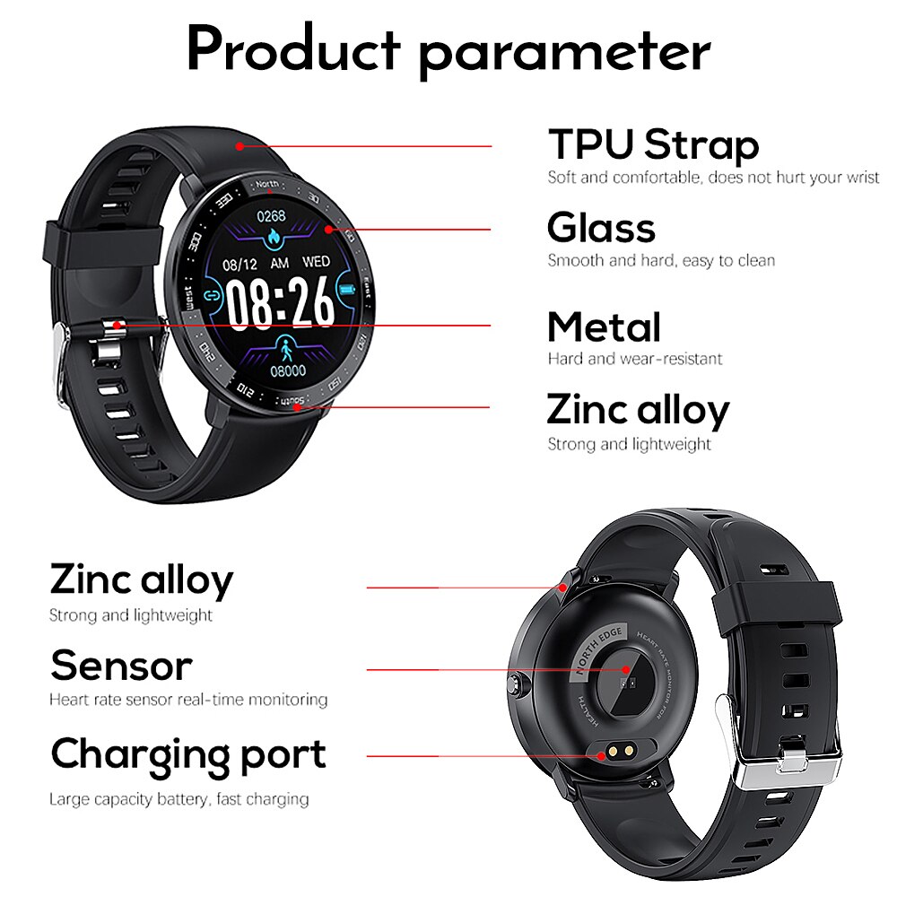 Smart Horloge Hartslag Bloeddrukmeter 100M Waterdichte Running Sport Tracker Stappenteller Stopwatch Outdoor Horloge