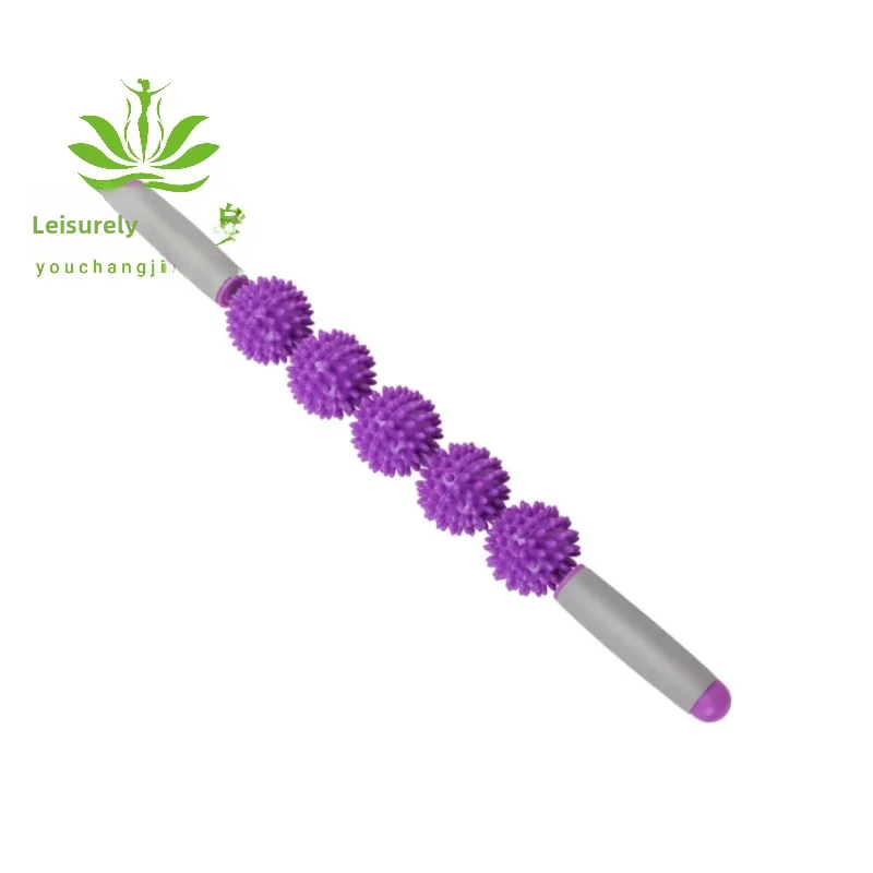 Yoga Fitness Massage Stick Wheel Roller Muscle Relaxation Handheld Ball Lupu Tai Kwu Five Ball Three Wheel Roller Stick: Yellow