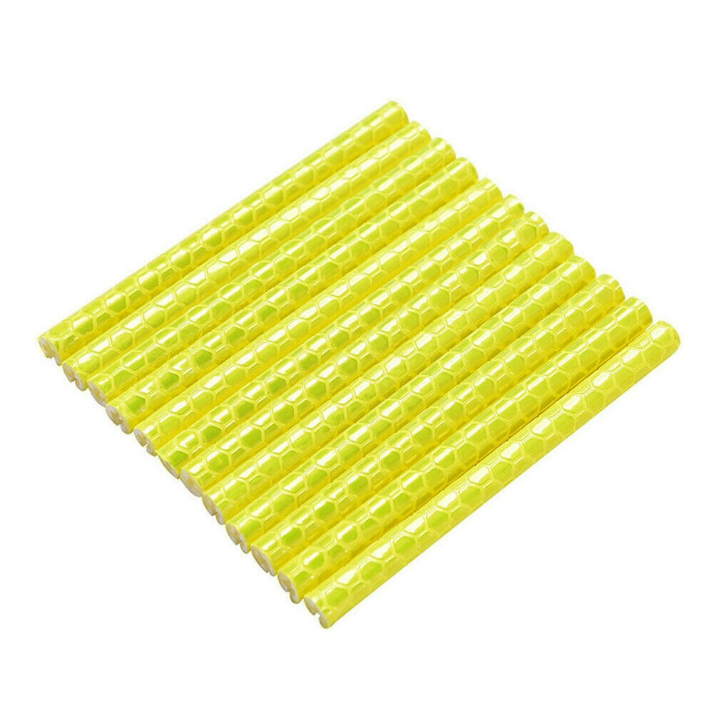 Kit de llanta de rueda de bicicleta reflectante, luz reflectante, rueda de cinta reflectante para radio, soporte de tubo de bicicleta de montaña y carretera, advertencia de seguridad con Clip, 12 Uds.: Amarillo